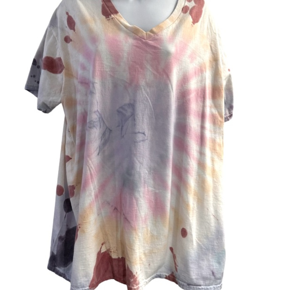 HANDMADE TIE DYE T SHIRT Upcycled Soft Vibe Cotton T Shirt Red Purple Womens XL